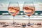 Two glasses of chilled rose wine in the summertime Illustration Generative AI