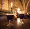 Two glasses of craft beer in a typical belgian pub