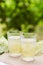 Two glasses with fresh elderflower juice