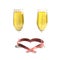 Two glasses of good champagne and a ribbon heart shaped