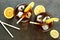 Two glasses of iced tea, downward view on stone background