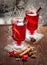 Two glasses of mulled wine on old wooden table