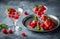 two glasses with raspberries and mint decorate a white tray