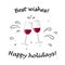 Two glasses with red wine cheers and best wishes text isolated on the white background vector illustration