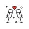 Two glasses, romantic toast line icon. Wedding sign and symbol. Binge, drink, champagne, wine. Wedding birthday holidays