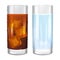Two glasses of water and cola soda. Vector illustration.