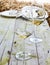 Two glasses of white wine on the wooden tabel