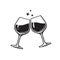 Two glasses of wine. Cheers with wineglasses. Clink glasses icon. Vector illustration on white background.