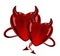 Two Glossy 3D devil red hearts with horns and tails