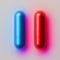 Two glowing neon capsules with medicine or pills