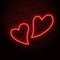 Two glowing neon hearts