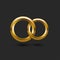 Two gold wedding rings 3d in the shape of infinity on a black background wedding card mockup, intertwining of two circles with