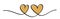 Two golden hearts continuous wavy line art drawing on white background