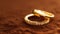 Two golden rings lie on the dusty ground. Lost jewelry lies on the dirty brown ground. Generated AI.