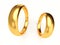 Two golden wedding rings. One big, the other small. Wide angle illustration