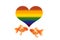 Two goldfish in love and heart symbol with a rainbow color