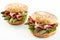 Two gourmet asparagus burgers with parma ham