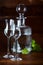 Two grappa glasses and decanter