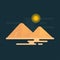 Two great pyramids of giza under the sun on black background.