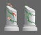 Two Greek columns shrouded in flowers. Gypsum decorative Greek architectural element. Isolated