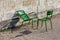 Two green garden chairs in the Tuileries Garden, Paris, France