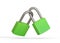 Two green locked padlocks isolated on white background