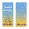 Two greeting card for the winter holidays. Below a number of bright Christmas tree balls, tree silhouette with snowflakes and star