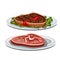 Two grilled steak on a white background, food