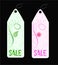 Two grunge florals sale shop tags.