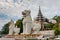 Two guard leogryphs stylised lion figures at the southern entrance to Mandalay Hill