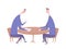 Two guys having a conversation at the table. Business meeting, job interview, negotiation. Flat vector illustration