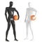 Two guys mannequin black and white stand with a basketball. 3d rendering