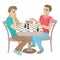 Two guys are playing chess. Losing the game. Vector isolated illustration on white background.