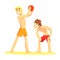 Two Guys Playing Volleyaball, Part Of Friends In Summer On The Beach Series Of Vector Illustrations