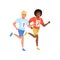 Two guys running marathon. Young men in sportswear with number on chest. Active and healthy lifestyle. Flat vector
