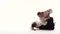 Two guys showing aikido using tanto. Isolated, white. Close up. Close up. Slow motion.