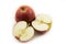 Two half apples sliced on white background