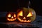 Two halloween spooky pumpkins