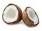 Two halves of chopped coconut. Close-up. White isolated background.