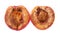 Two halves of rotten nectarine