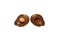 Two halves of rotten spoiled avocado, similar to brown eyes of abstract monster. White background. Design element. Concept -