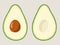 Two halves of sliced avocado with pit. Vector illustration.