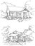 Two hand drawn sketches of beautiful classic detached houses