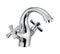 Two handles kitchen mixer metal faucet, modern design. Long spout