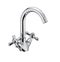 Two handles kitchen mixer metal faucet, modern design. Long spout