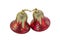 Two handpainted sparkly red and gold holiday bells