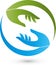 Two hands in green and blue, massage and orthopedic logo