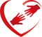 Two hands and heart, heart logo, helper logo, care logo, gift and love background