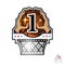Two hands hold basketball ball with number 1 above basket. Sport logo for any team