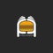 Two hands hold a hamburger logo, burger fastfood restaurant flat emblem